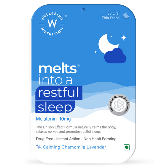 Wellbeing Nutrition Melts Restful Sleep Strips, Melatonin 10mg for Better Sleep & Stress Relief - 30 Oral Thin Strips