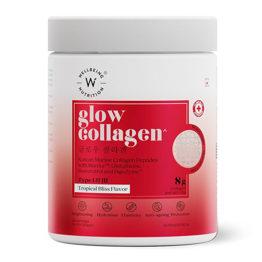 Wellbeing Nutrition Glow Collagen Powder with Glutathione, for Women & Men - 250gm (Tropical Bliss)