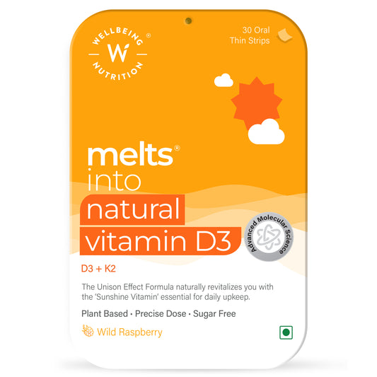 Wellbeing Nutrition Melts Natural Vitamin D3 + K2 Supplement for Immunity - 30 Oral Thin Strip