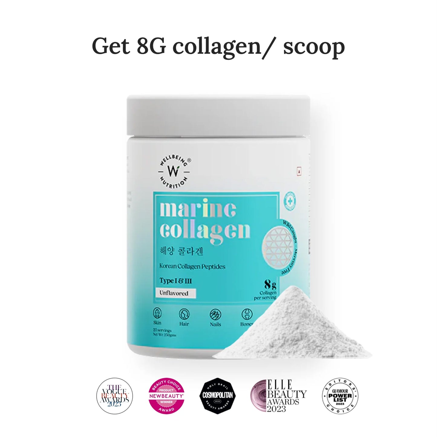 Wellbeing Nutrition Pure Korean Marine Collagen Powder for Women & Men - 200gm