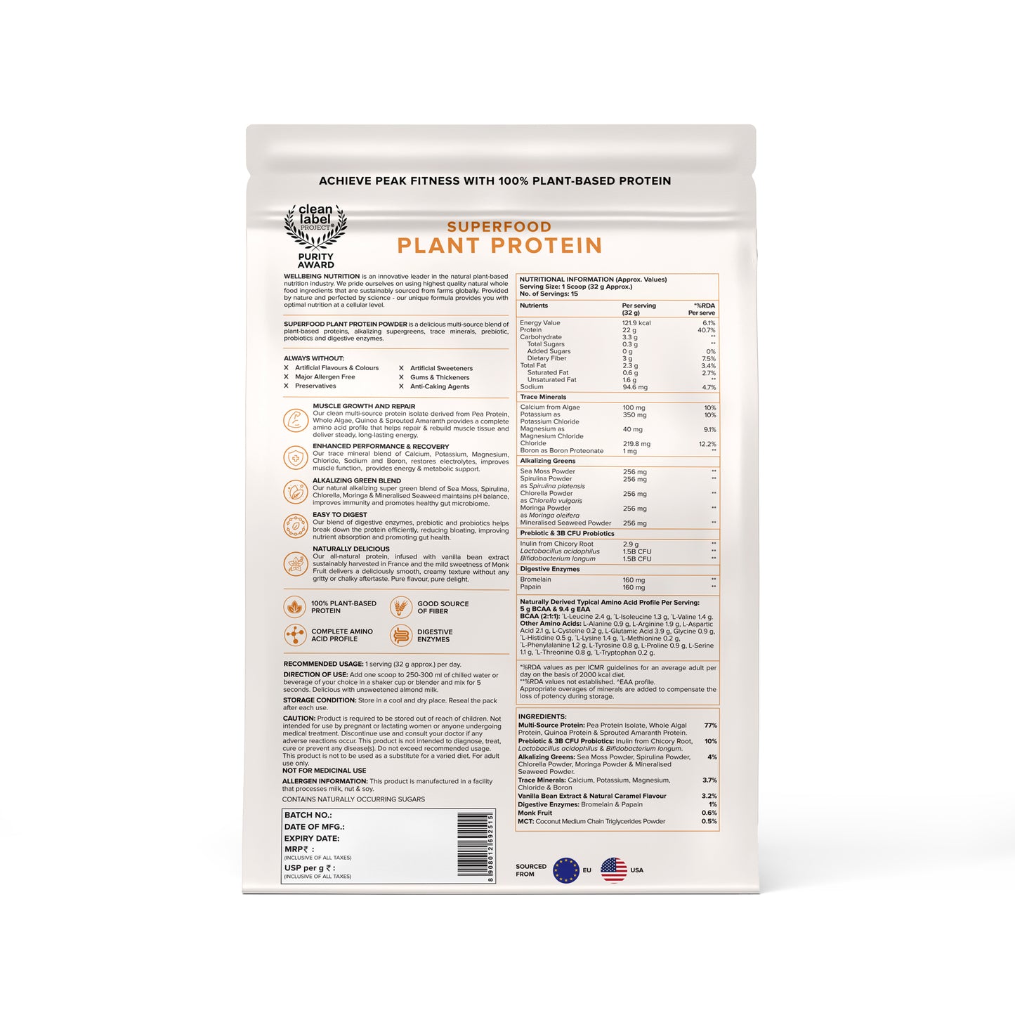 Wellbeing Nutrition Whey Protein Isolate + Concentrate, 24g Protein, 11.5g EAA, 1g Glutamine - 500gm (French Vanilla Caramel)